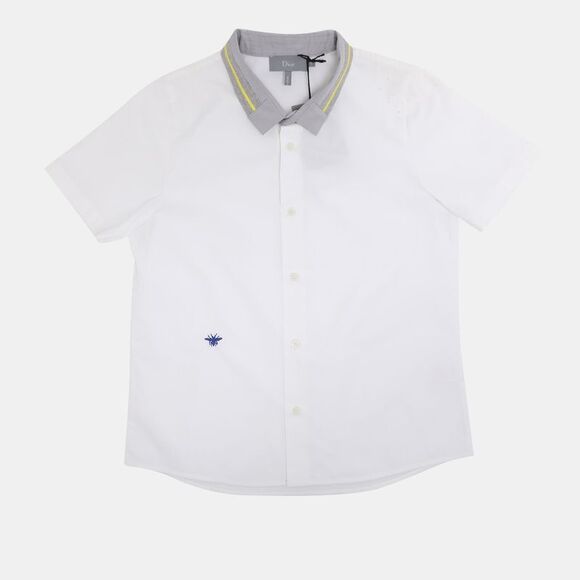 Dior White/grey Cotton Bee Embroidered Long Sleeve Shirt 6 Yrs